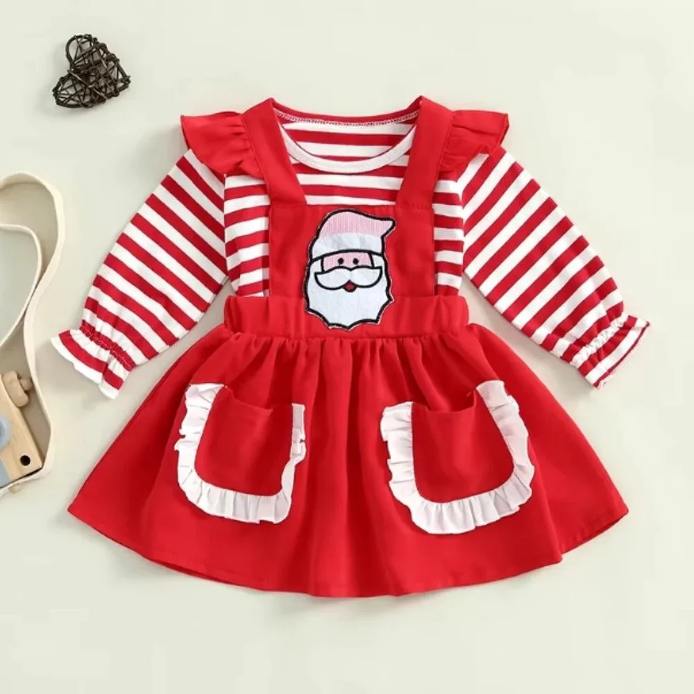 Christmas Santa Shirt & Dress Girls Outfit Set